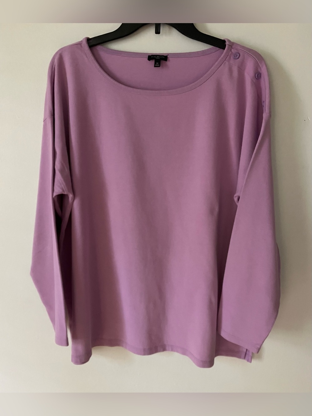TALBOTS Lightweight Lavender Boatneck Women's Top with Shoulder Button Detail